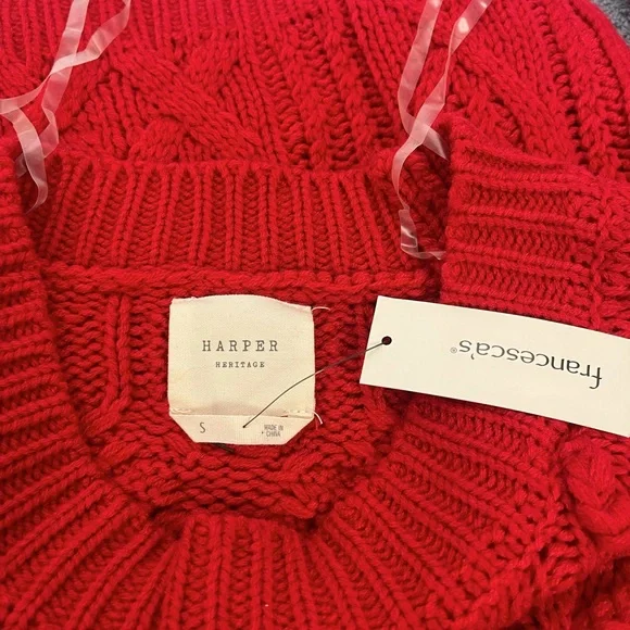 HARPER Chunky Cable Kit Cropped Sweater Red Size S - Picture 4 of 10